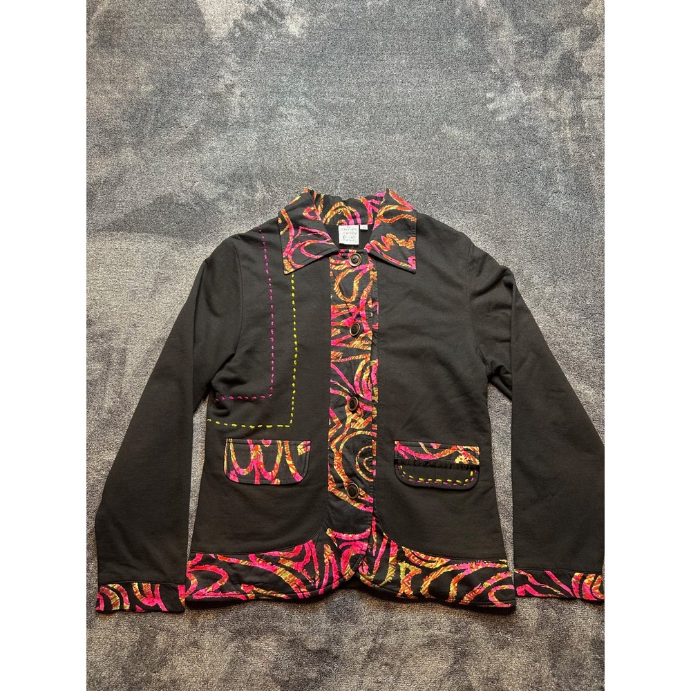 Parsley & Sage Womens Black Abstract Knit Button Front Jacket Size M Cotton-273